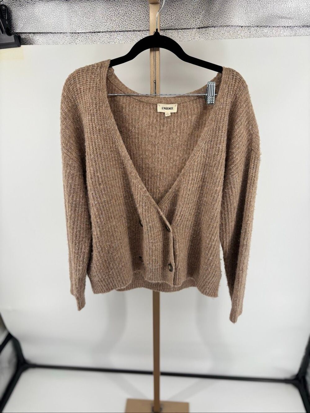 L’Agence Jamison Double-Breasted Cardigan Womens Size S Tan Cropped